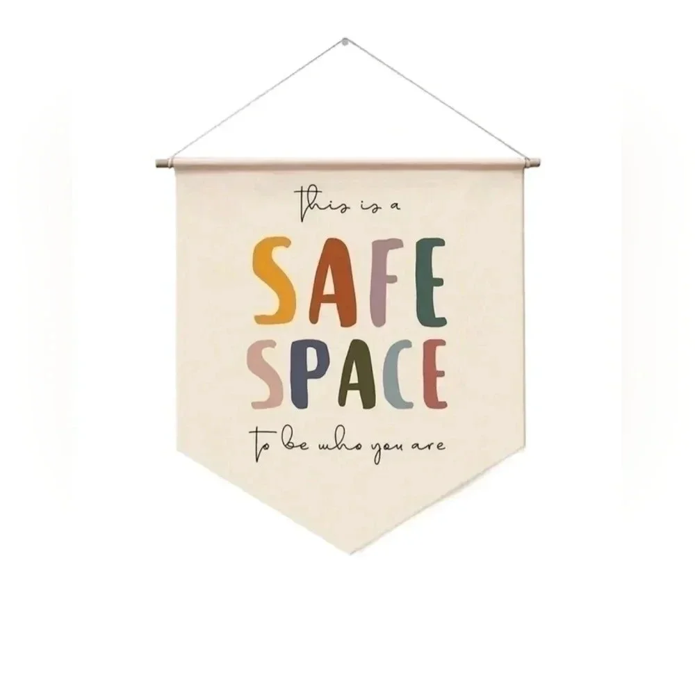 This is a safe space to be who you are canvas hanging sign home decor rainbow 🌈